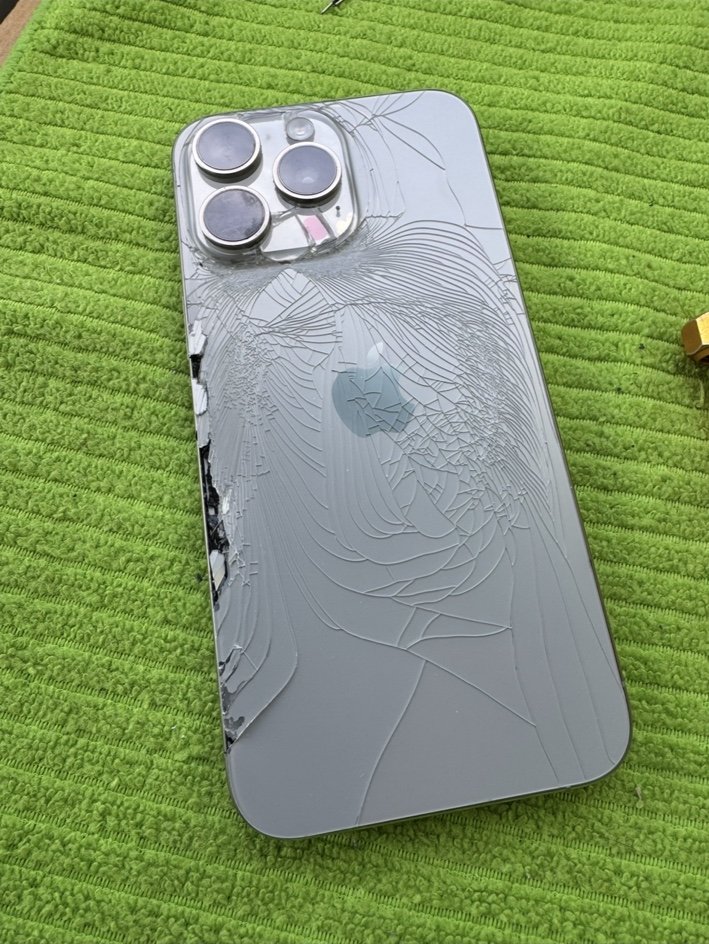iPhone 15 Pro Max back glass before replacement in Calgary – real iMobile Calgary repair photo